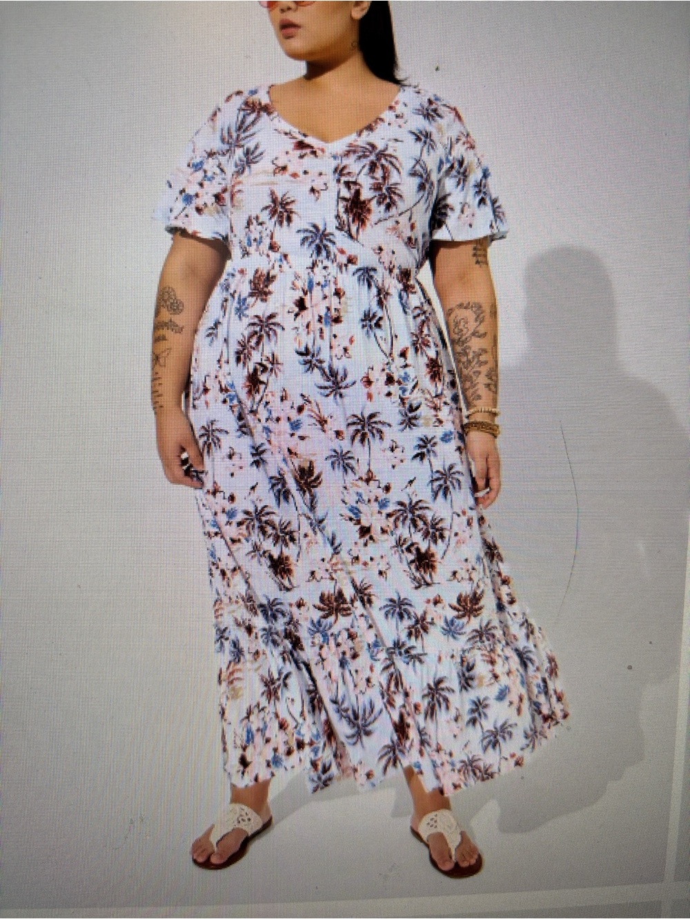 torrid White Maxi Dress with Blue and Brown Palm Print